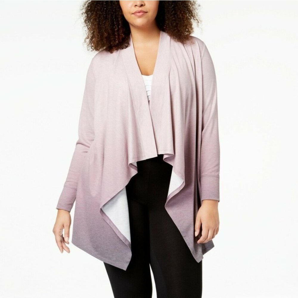 *Ideology Antique Rose Ombre Pink Dip-Dyed Wrap Cardigan Sweater Plus Size 2X